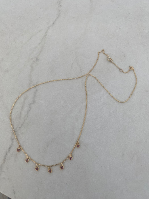 14K Garnet Heart Charm Station Necklace