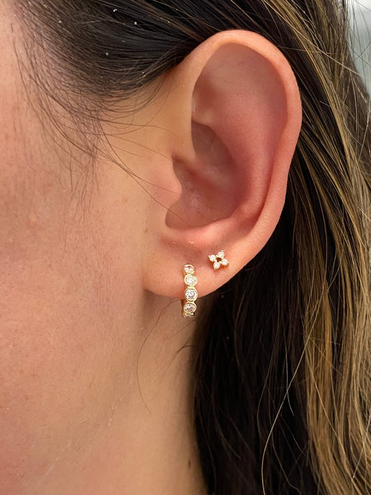 14K Bezel Set Lab Diamond Huggie Earrings