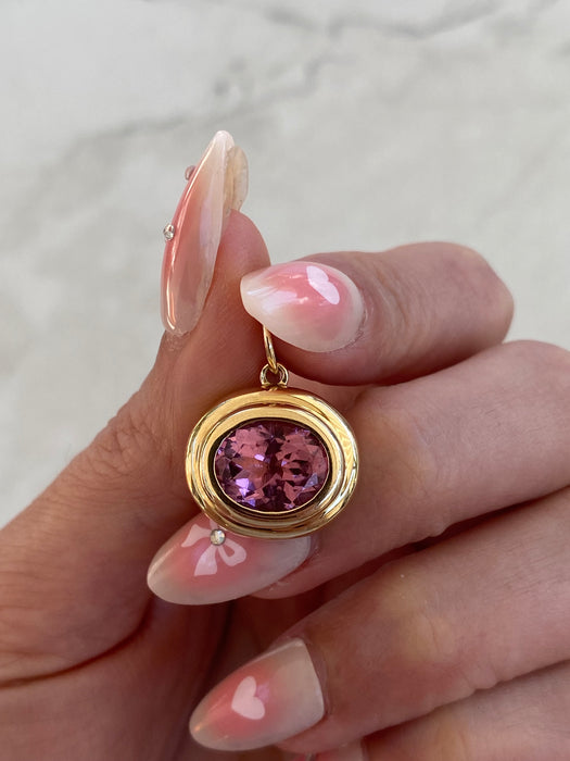 14K 3.6 Carat Pink Tourmaline Bezel Set Charm