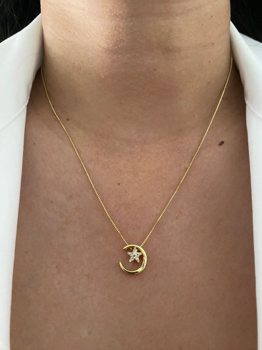 18k reversible diamond moon pendant necklace