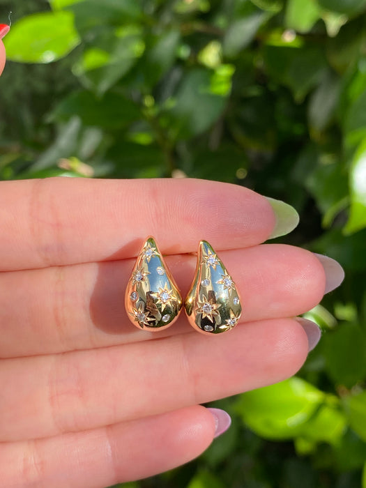 14k solid pear tear drop star earrings