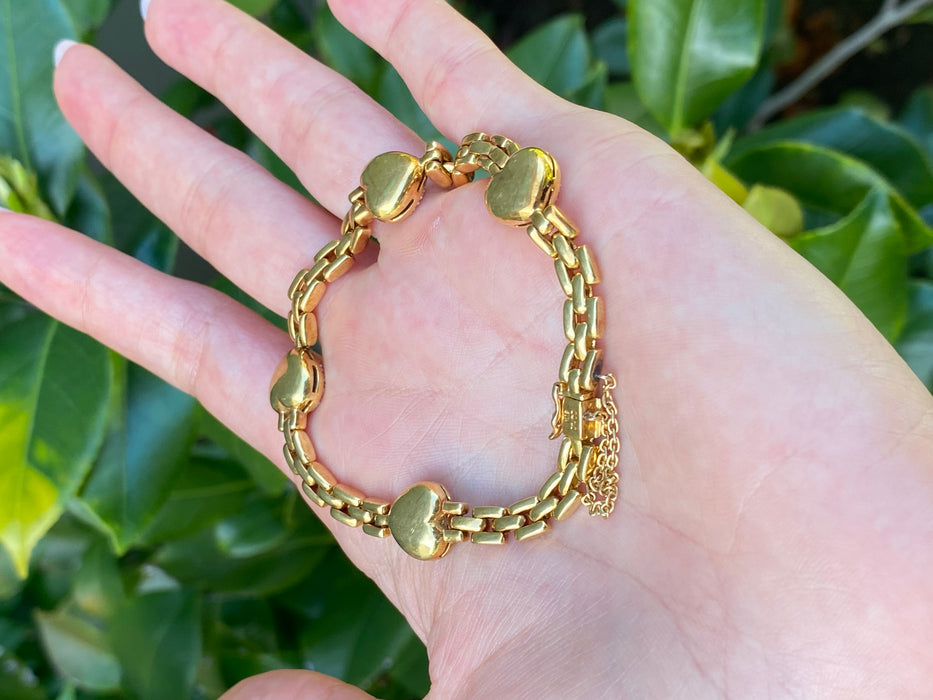 Vintage 18K Gold Panther Link Diamond Heart Bracelet