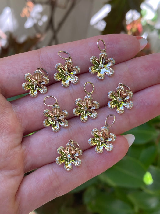 14k diamond flower charm pendant