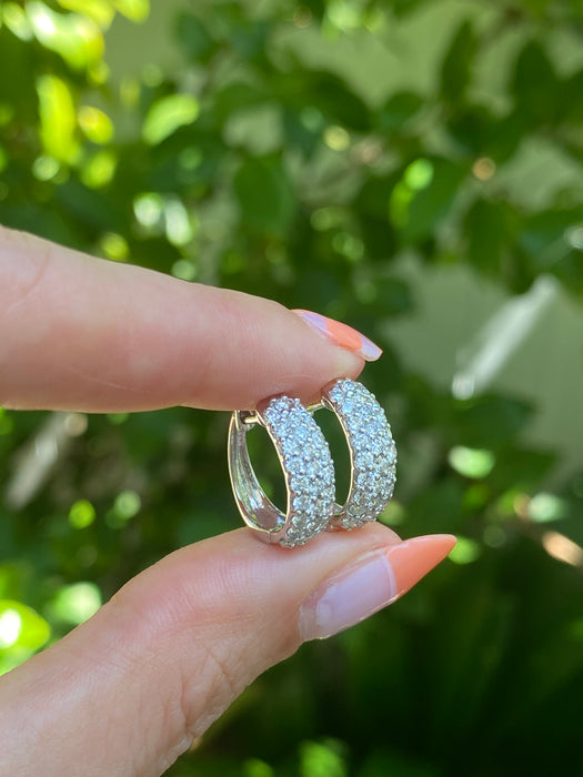 Platinum 950 1 carat triple row diamond hoop earrings