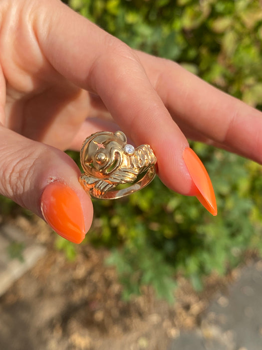 Vintage 18K Gold Diamond Clown Ring