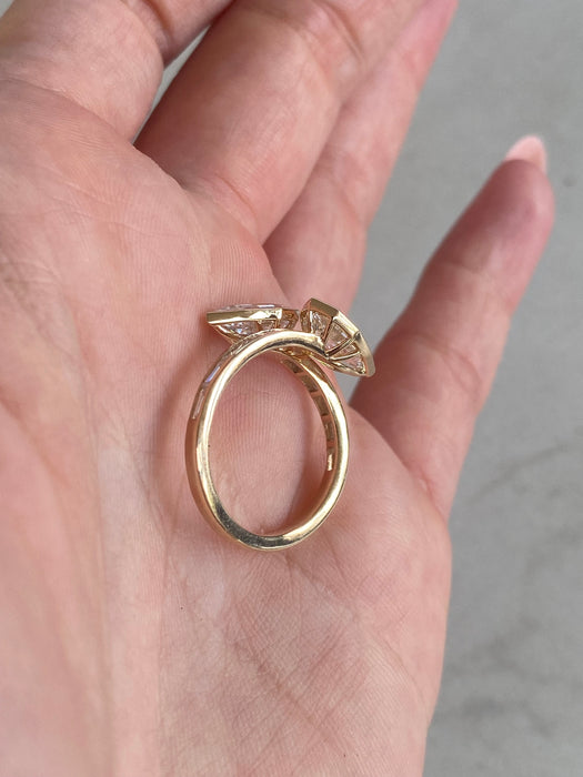 14K Open Bypass Step Cut Pear Diamond Ring