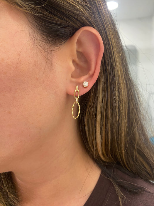 14K Gold Diamond Croissant Paperclip Drop Earrings