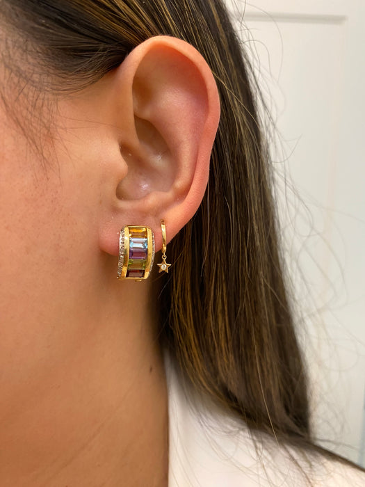 14k rainbow diamond omega earrings