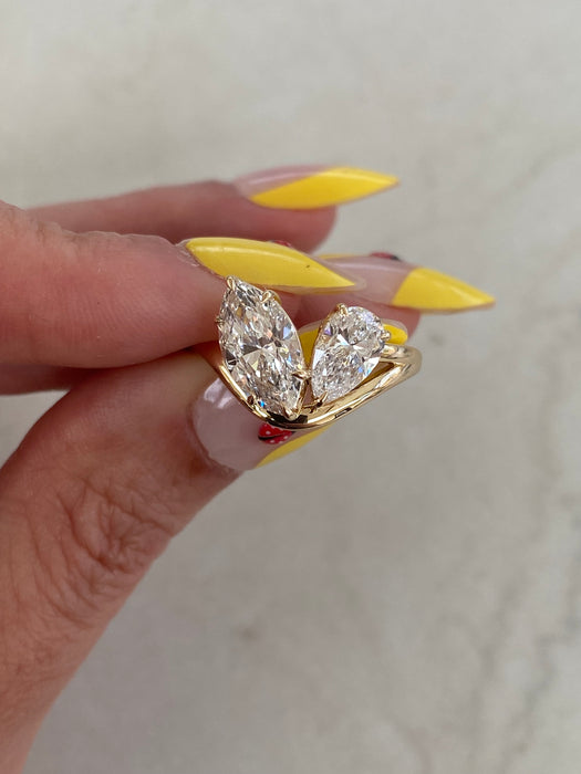 14k Gold Lab 2.4 Carat Diamond Marquise & Pear Lab Ring Size 6.25