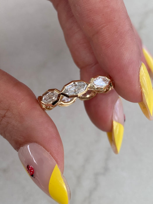 14K Gold 2.40 Carat Step-Cut Marquise Lab Diamond Eternity Ring