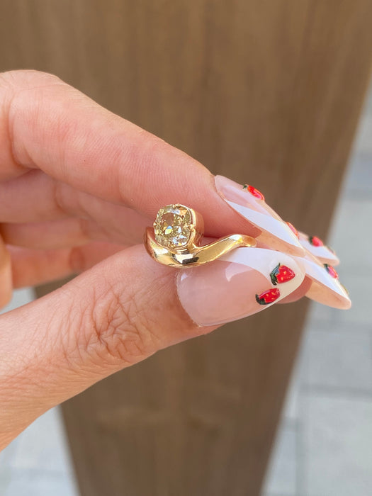 14K Gold 1.02 Carat Natural Yellow Cushion Diamond Wavy Ring