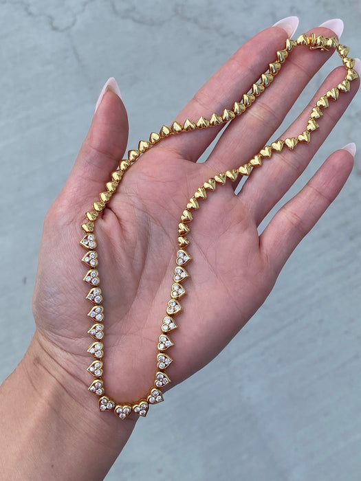 Vintage 18K Gold Diamond Heart Tennis Necklace