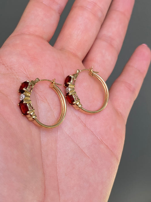 14k garnet diamond hoop earrings