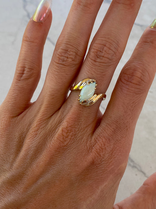 Vintage 14K Marquise Opal & Diamond Ring