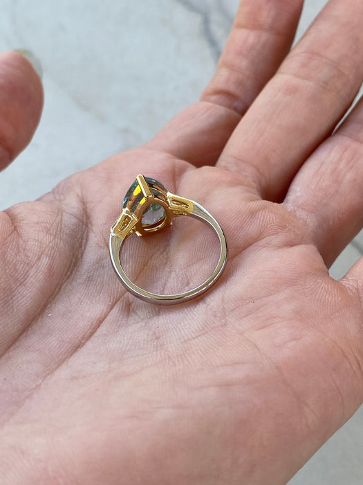 Vintage Platinum 900 & 18K Gold Aquamarine Diamond Ring