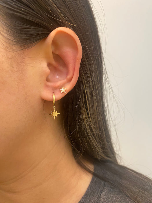 14k star starburst huggie earrings