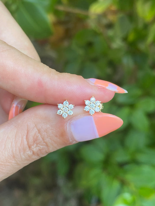 14k diamond star flower stud earrings