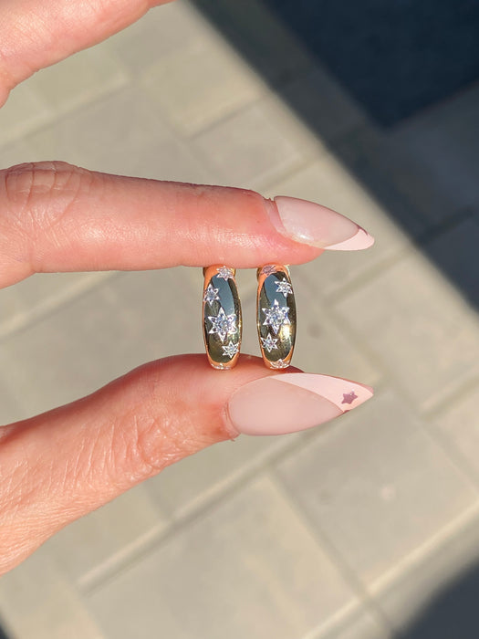 14K Gold Diamond Star Huggie J Hoop Earrings – 0.25 TCW