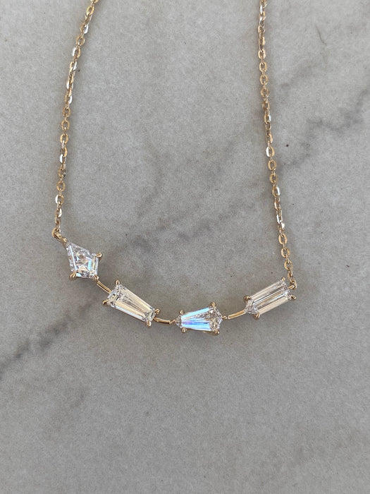 14K 1.05 TCW Curved Bar Necklace with Multi-Cut Lab Diamonds