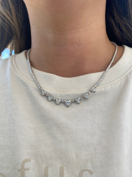 Vintage Platinum 850 Natural Diamond Heart Tennis Necklace – 3.00 TCW