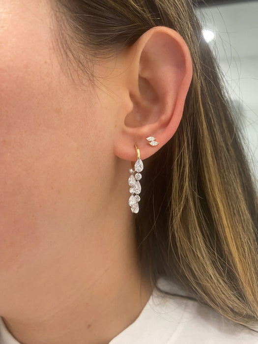 14K Gold Floating Lab Diamond Drop Huggie Earrings | 4.65 CTW Pear & Round Lab Diamonds