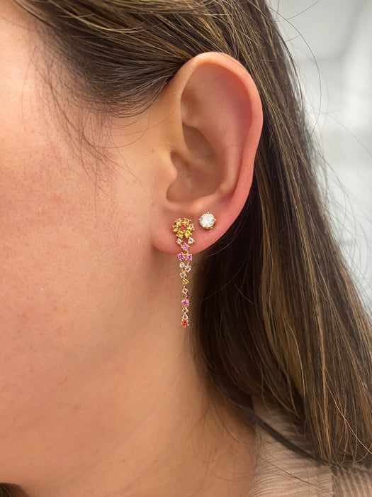 14K Rose Gold Multi-Sapphire & Diamond Flower Drop Earrings