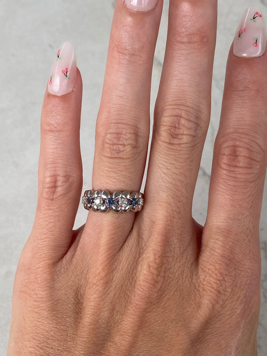 Vintage Platinum 900 Alexandrite & Diamond Flower Ring