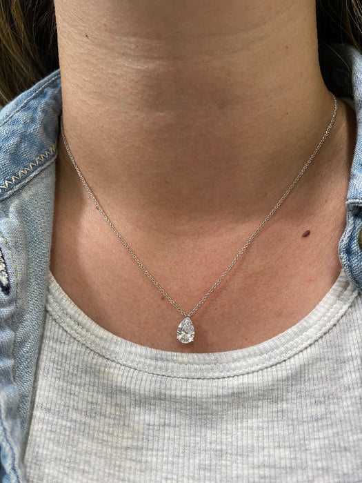 14K White Gold 1 Carat Pear Cut Lab Diamond Solitaire Necklace