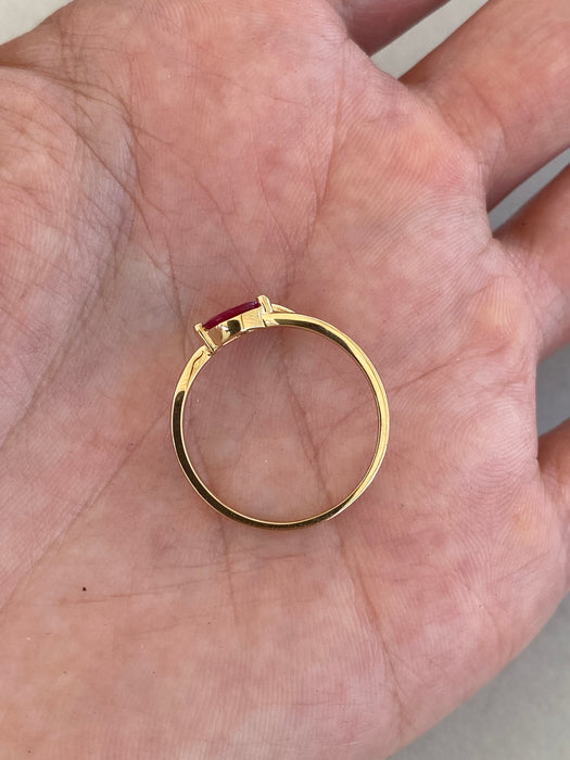 14K Gold Marquise Ruby & Diamond Leaf Ring