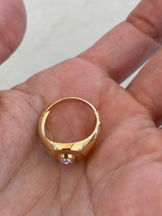 14K Gold Diamond Signet Ring – Round Bezel Set, Size 5