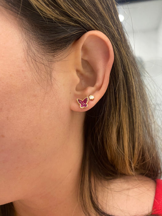 14K Gold Natural Ruby Butterfly Stud Earrings – 1.3 CTW