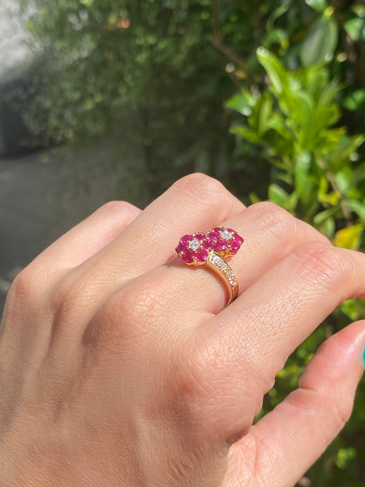 18k ruby diamond flower bypass ring size 5