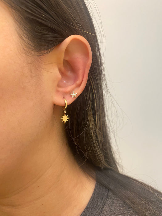 14k star starburst huggie earrings