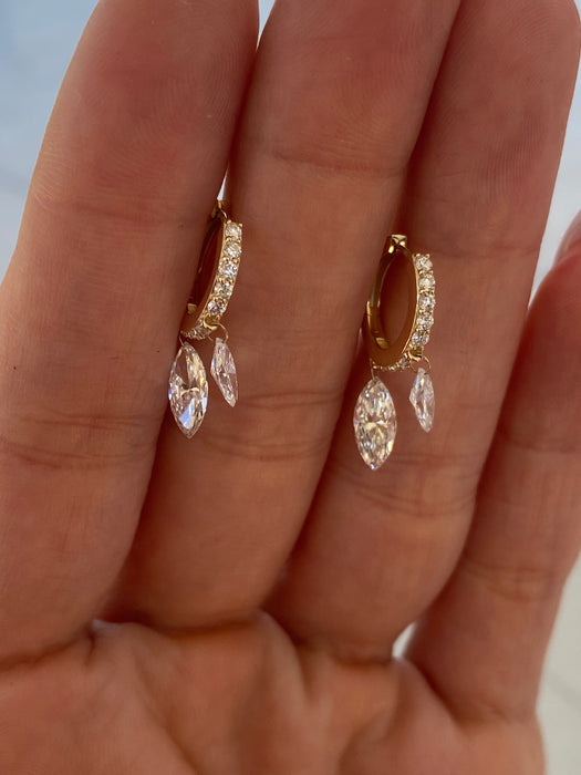 14K 1.5 TCW Lab Diamond Marquise Drop Huggie Earrings