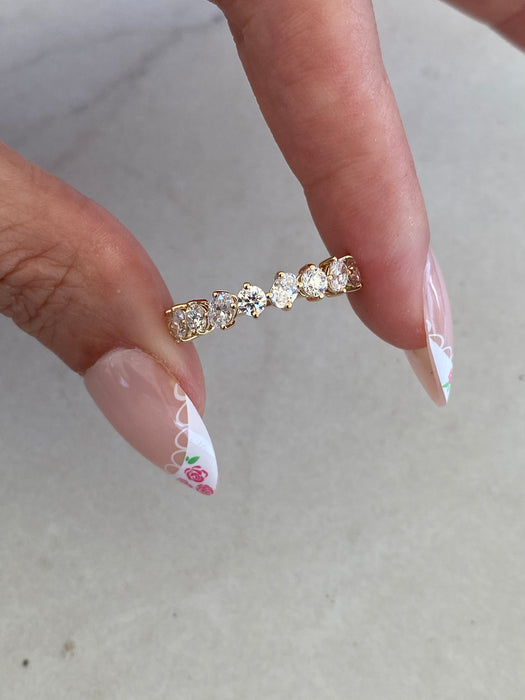 14K Gold Round & Pear Lab Diamond Half Eternity Ring