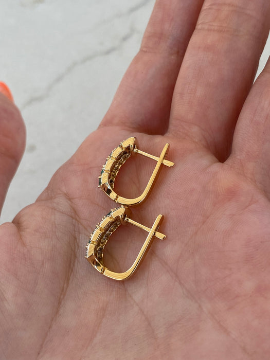 14K Gold Emerald & Diamond Huggie Hoop Earrings