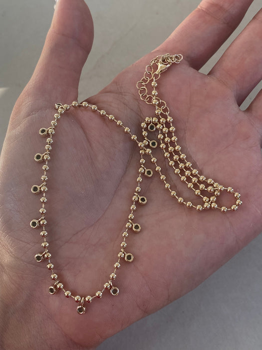 14K Gold Natural Emerald Charm Bead Necklace
