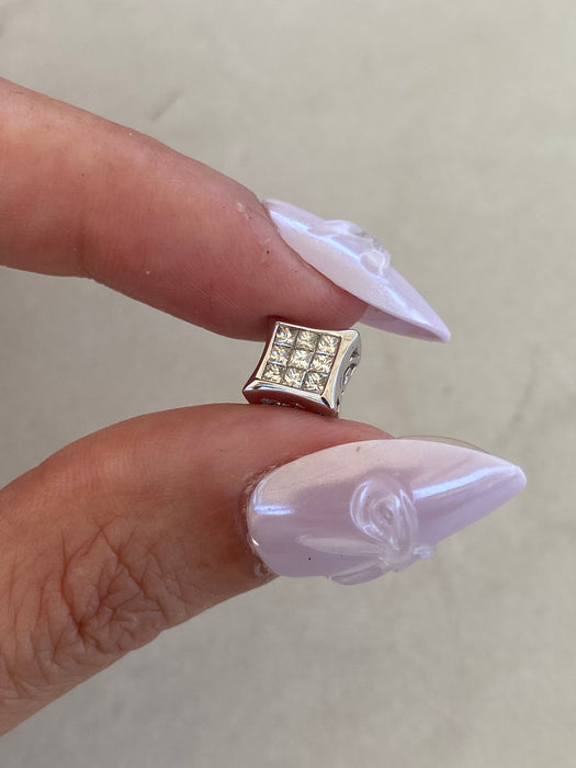 Vintage 18K White Gold Invisible-Set Princess Cut Diamond Slider Pendant