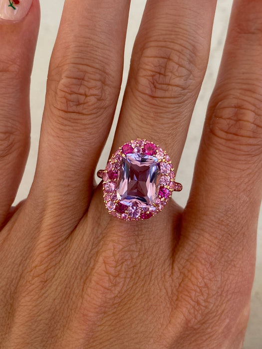 18K Rose Gold Amethyst & Pink Sapphire Ring | 4.10 Carat Amethyst