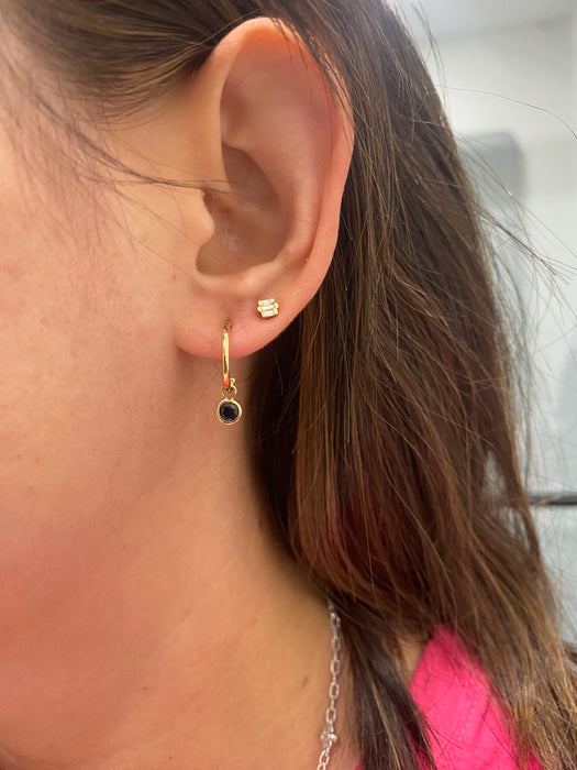14K Gold Natural Blue Sapphire Charm Huggie Earrings
