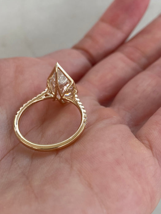 14K Gold 3.12 Carat Step-Cut Pear Lab Diamond Ring
