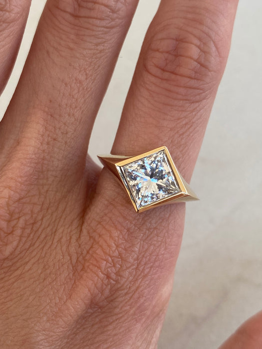 14K 3.03 Carat Bezel-Set Princess-Cut Lab Diamond Ring