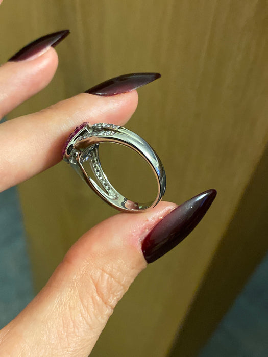 18k white gold invisible set ruby diamond heart ring size 8.5