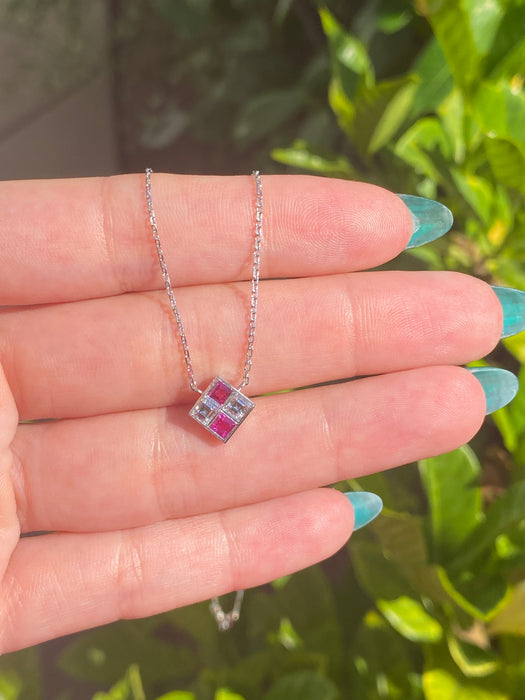 Platinum ruby and diamond necklace