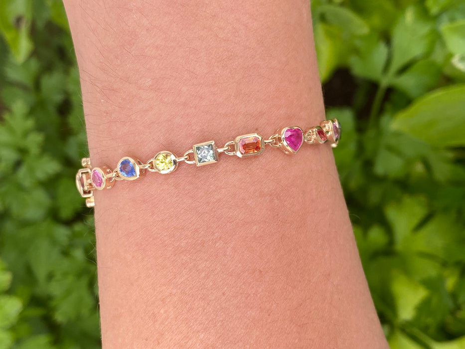 Preorder: 14K Gold Natural Rainbow Multi-Shape Sapphire Tennis Bracelet
