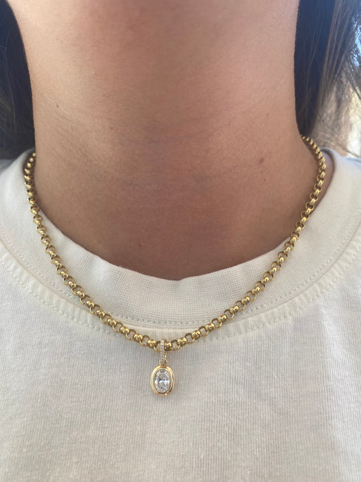 14K Gold Double Bezel Lab Diamond Oval Cut Pendant