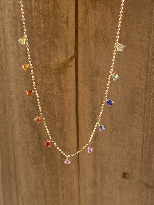 14K Gold Rainbow Pear Sapphire Station Bead Necklace — 2.20 Carats