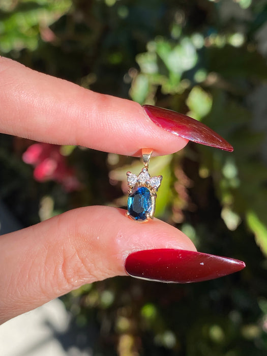 14k blue sapphire diamond pendant