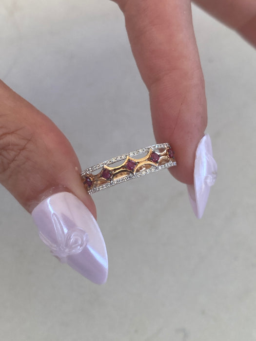 14K Rose Gold Natural Diamond & Ruby Ring