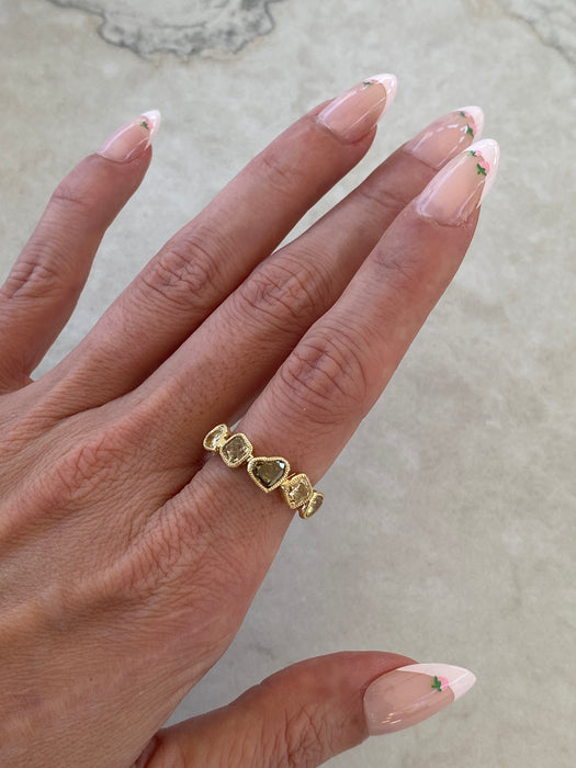 18K Natural Yellow & Champagne Diamond Multi-Shape Bezel Ring